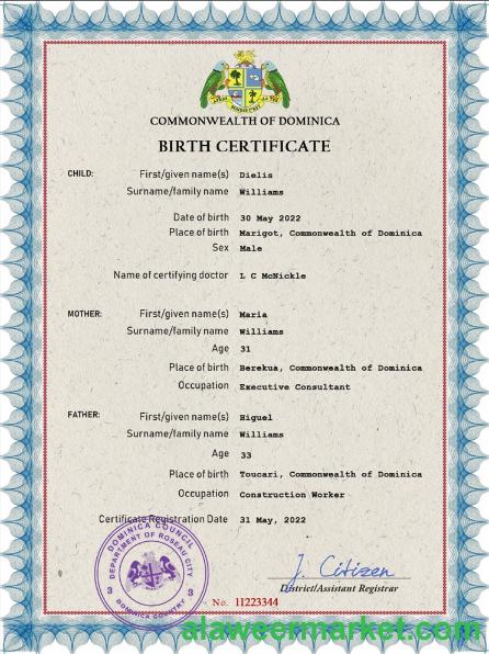 Dominica vital record birth certificate PSD template